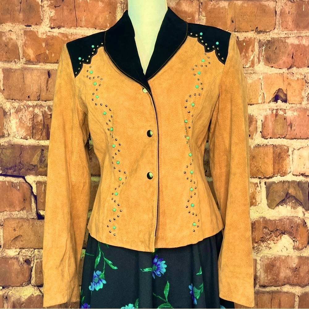 Women’s Fringed Suede Leather Western Jacket Embellished size Medium